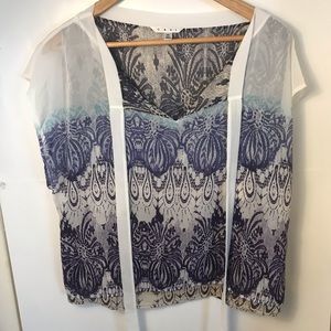 CABI sheer printed top shirt sleeve